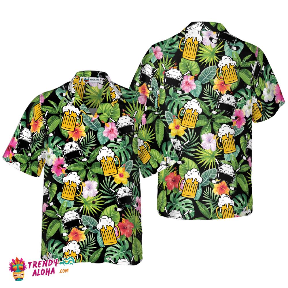 Summer Colorful Hockey And Beer Hawaiian Shirt Summer Colorful Hockey And Beer Hawaiian Shirt