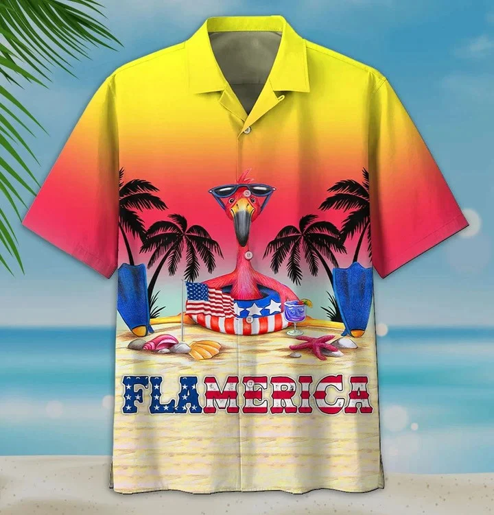 Summer Flamerica On The Sand Yellow To Red Theme Trendy Hawaiian Shirt Summer Flamerica On The Sand Yellow To Red Theme Trendy Hawaiian Shirt