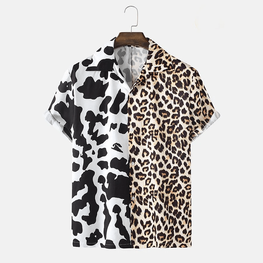 Summer Hawaiian Shirt with Leopard Cow Art