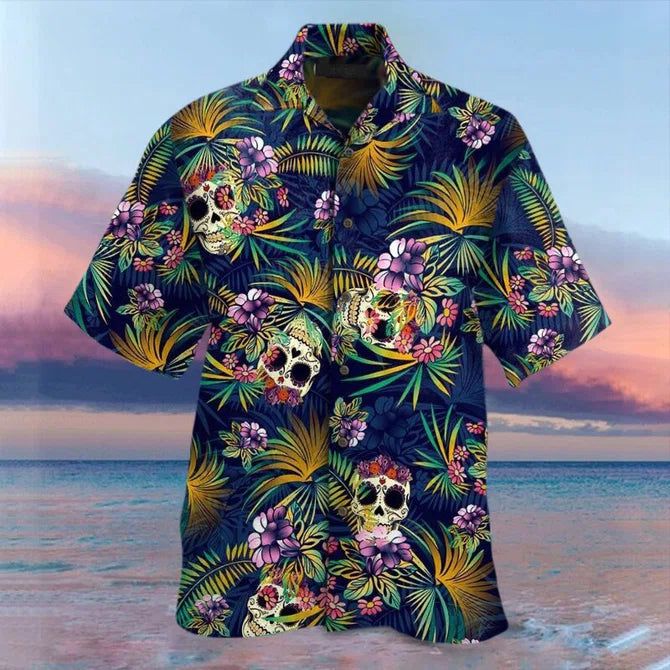 Summer Holiday Beach Skull Floral Printed Shirt