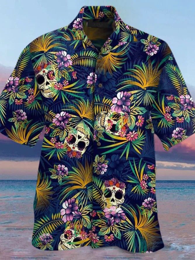 Summer Holiday Beach Skull Floral Printed Shirt Summer Holiday Beach Skull Floral Printed Shirt