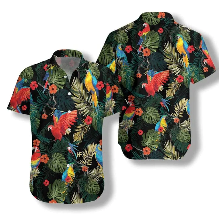 Summer Is Calling Parrots Dark Tropical Pattern Trendy Hawaiian Shirt, Summer Trendy Hawaiian Shirt For Men And Women