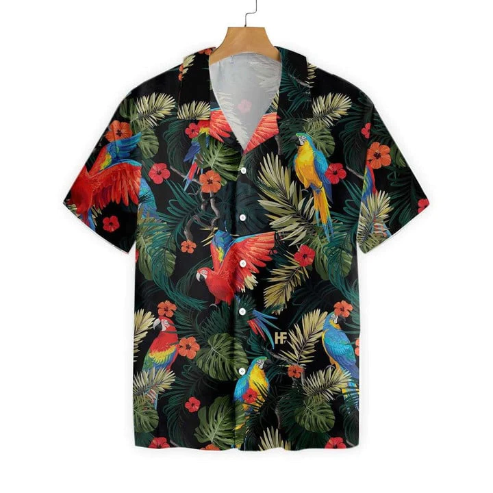Summer Is Calling Parrots Dark Tropical Pattern Trendy Hawaiian Shirt, Summer Trendy Hawaiian Shirt For Men And Women