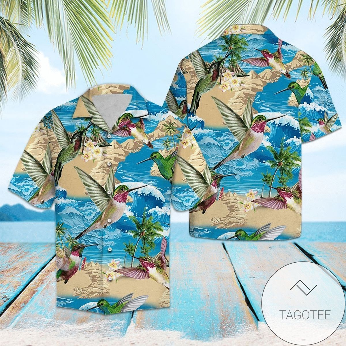 Summer Joy Of Hummingbird Illustrated On Vibrant Hawaiian Shirt