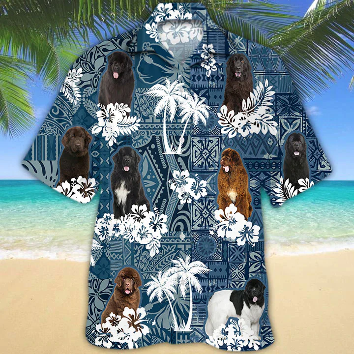 Summer Newfoundland Trendy Hawaiian Shirt, Flower Dog Short Sleeve Hawaiian Aloha Shirt For Men, Women, Gift For Summer