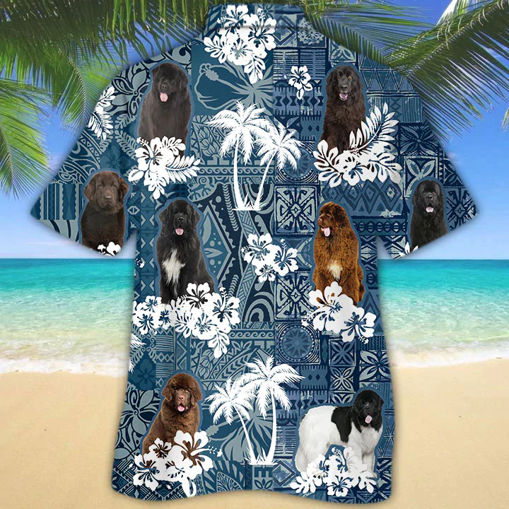Summer Newfoundland Trendy Hawaiian Shirt, Flower Dog Short Sleeve Hawaiian Aloha Shirt For Men, Women, Gift For Summer