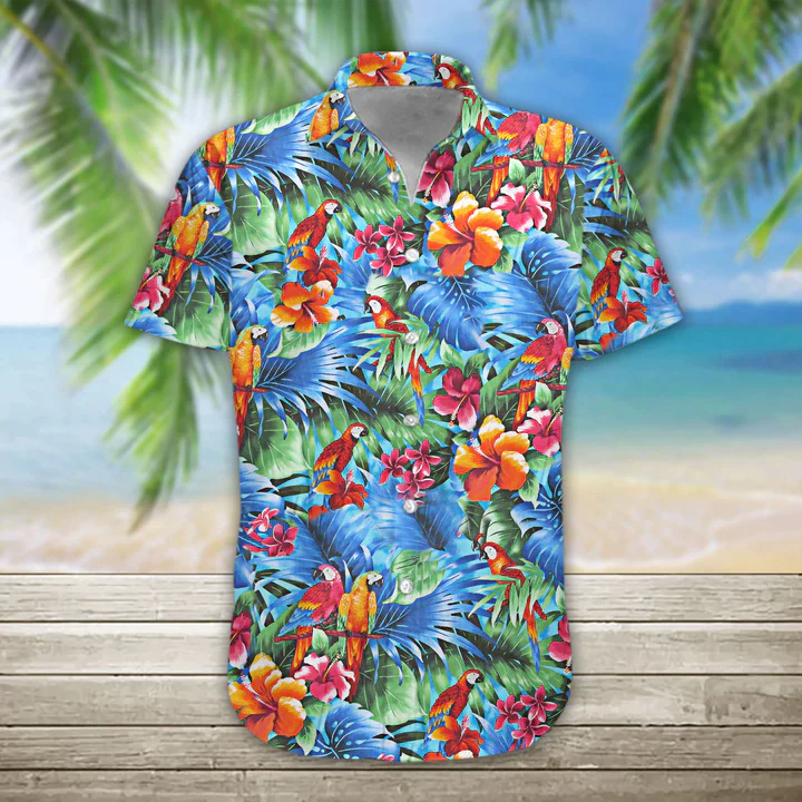 Summer Parrot Trendy Hawaiian Shirt, Mens Hawaiian Aloha Beach Shirt, Trendy Hawaiian Shirts For Men