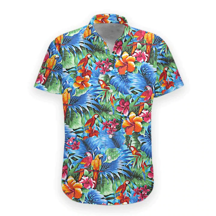 Summer Parrot Trendy Hawaiian Shirt, Mens Hawaiian Aloha Beach Shirt, Trendy Hawaiian Shirts For Men