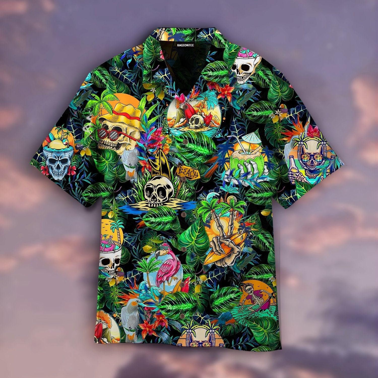 Summer Skeleton Skull Beach Party Halloween Hawaiian Shirt For