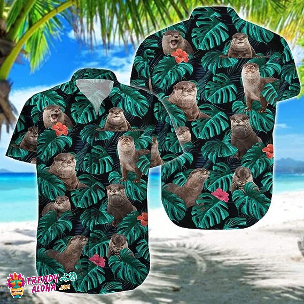 Summer Tropical Otter Hawaiian Shirt Men Dog Vacation Theme