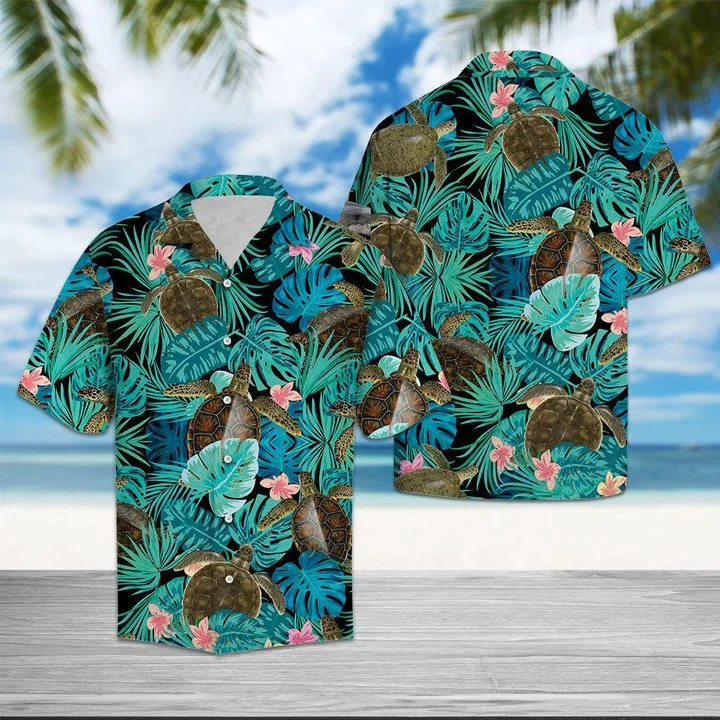 Summer Turtle Tropical Jungle Trendy Hawaiian Shirt, Summer Aloha Hawaii Shirt