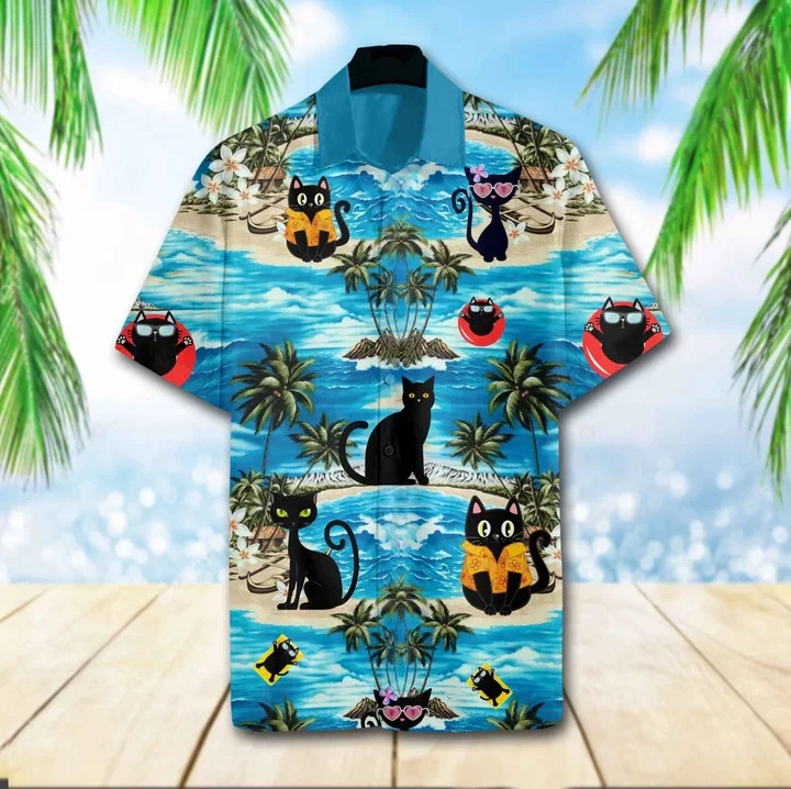 Summer Vibe Black Cat Beach Trendy Hawaiian Shirt Summer Vibe Black Cat Beach Trendy Hawaiian Shirt