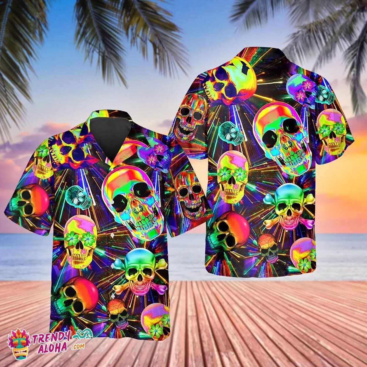 Summer Vibes Skull Colorful Bachelor Party Hawaiian Beach Shirt