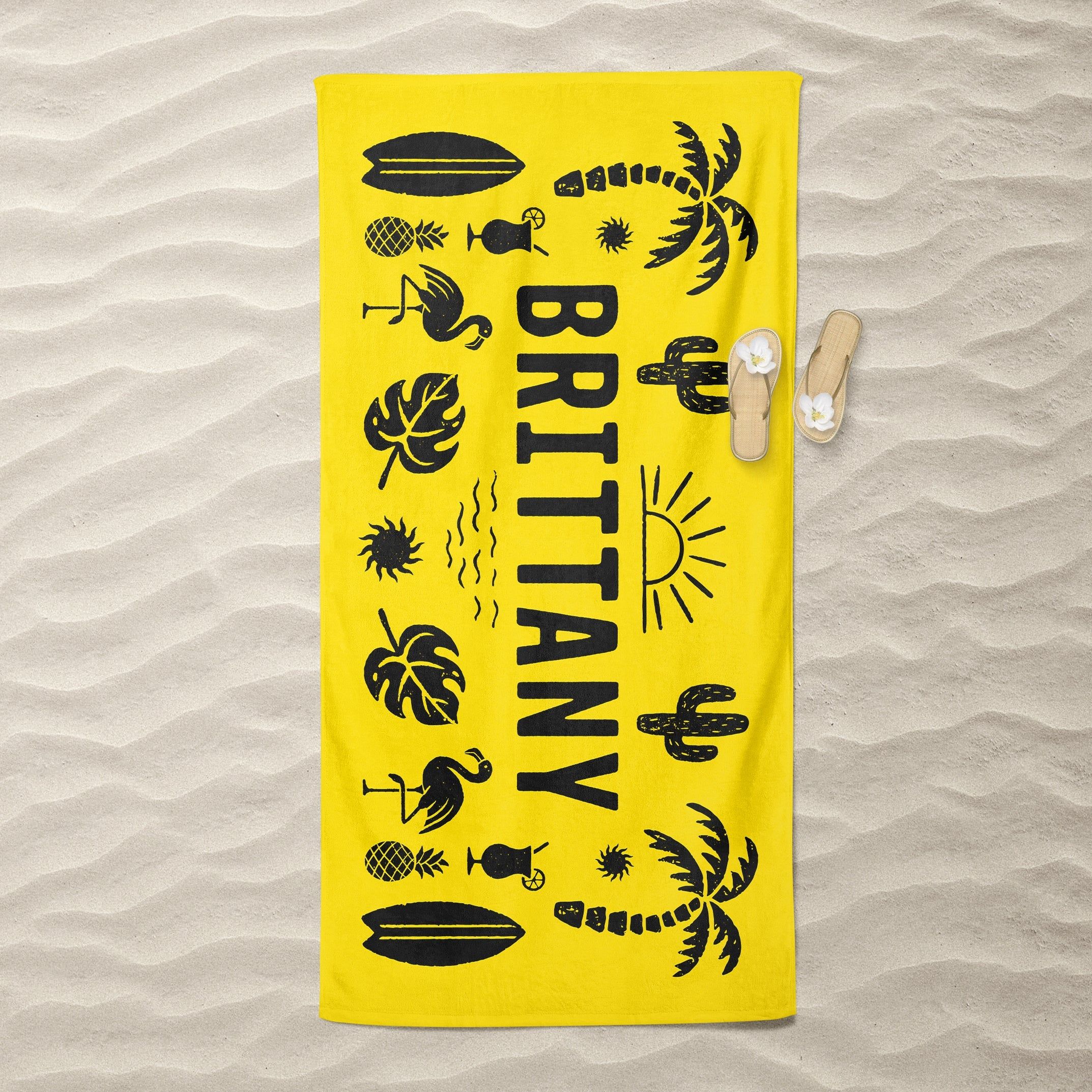 Summer Vibes Yellow Personalized Beach Towels Vacation Special Gift