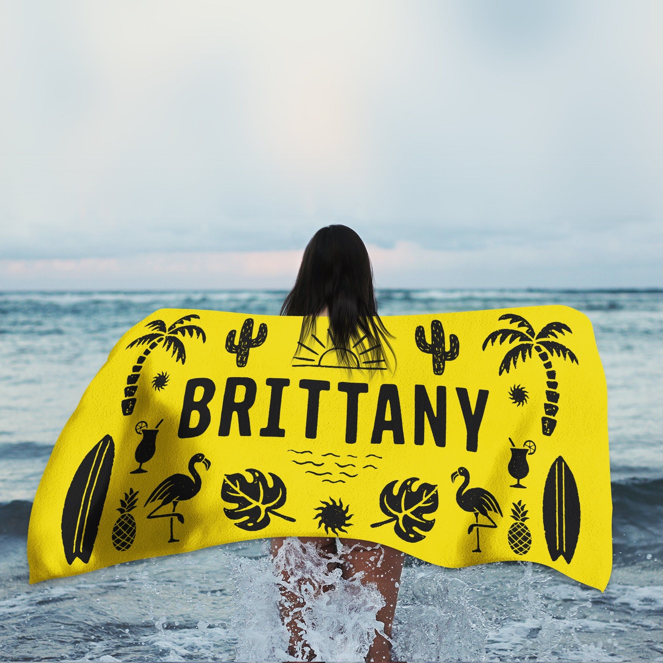 Summer Vibes Yellow Personalized Beach Towels Vacation Special Gift