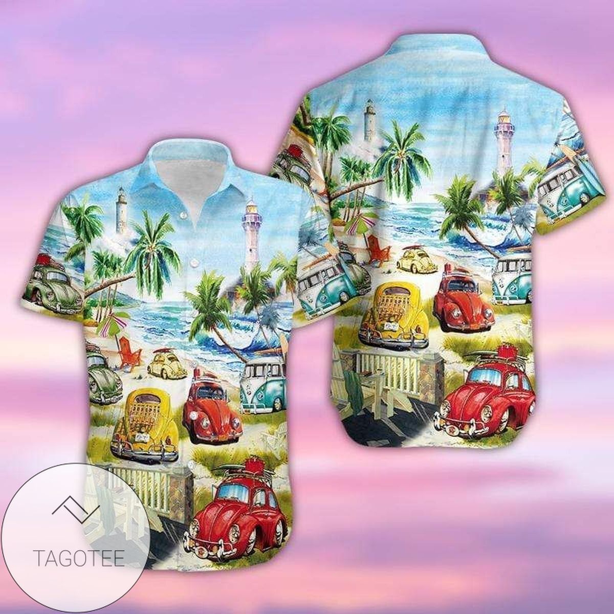 Sun-Kissed Camping Car Experience Showcased on Hawaiian Shirt