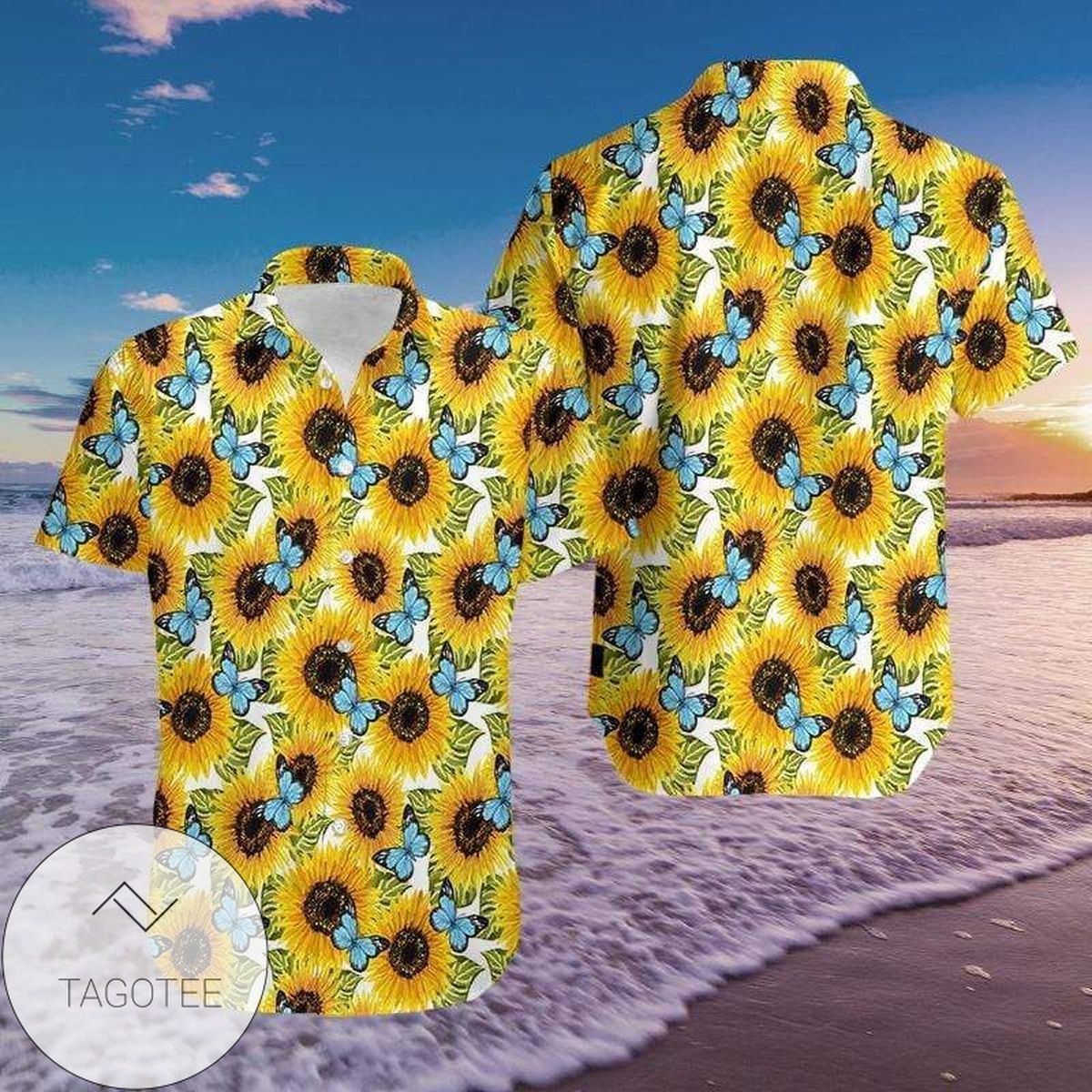Sunflower Butterfly Hawaiian Shirt Tropical Elegance Design Exclusive