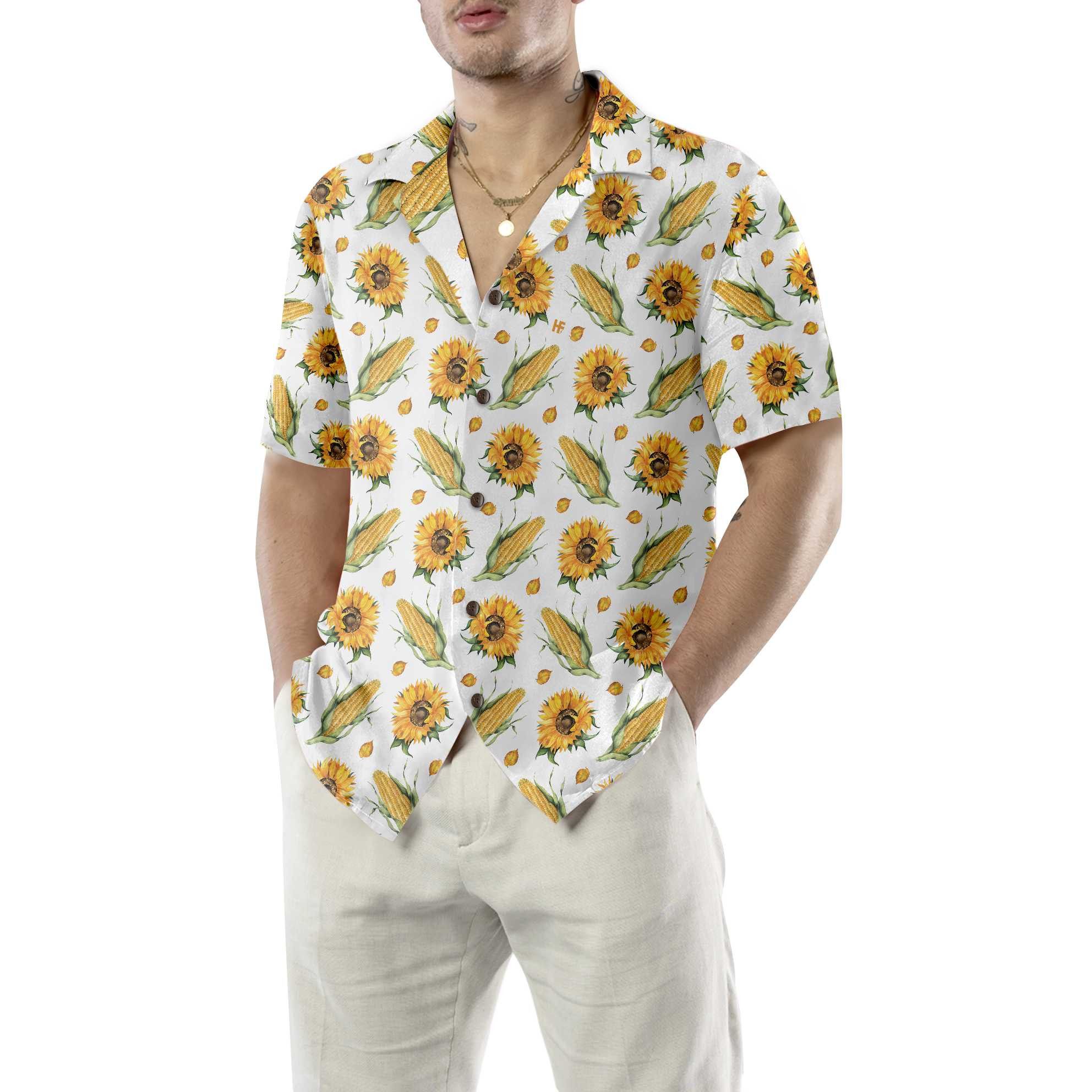 Sunflower Corn Mix Vibrant Print 3D Hawaiian Shirt Design