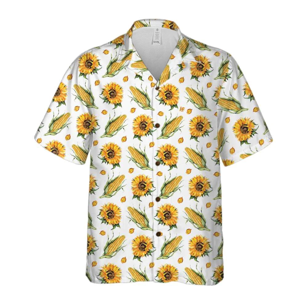 Sunflower Corn Mix Vibrant Print 3D Hawaiian Shirt Design
