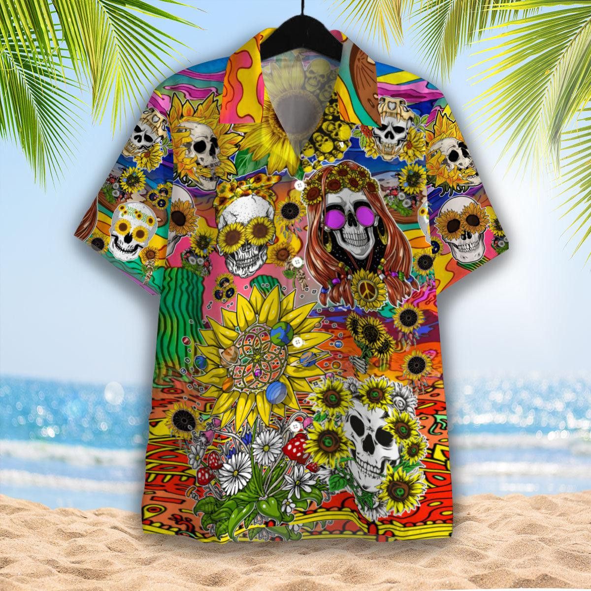 Sunflower Skull Hippie Trendy Hawaiian Shirt Sunflower Skull Hippie Trendy Hawaiian Shirt