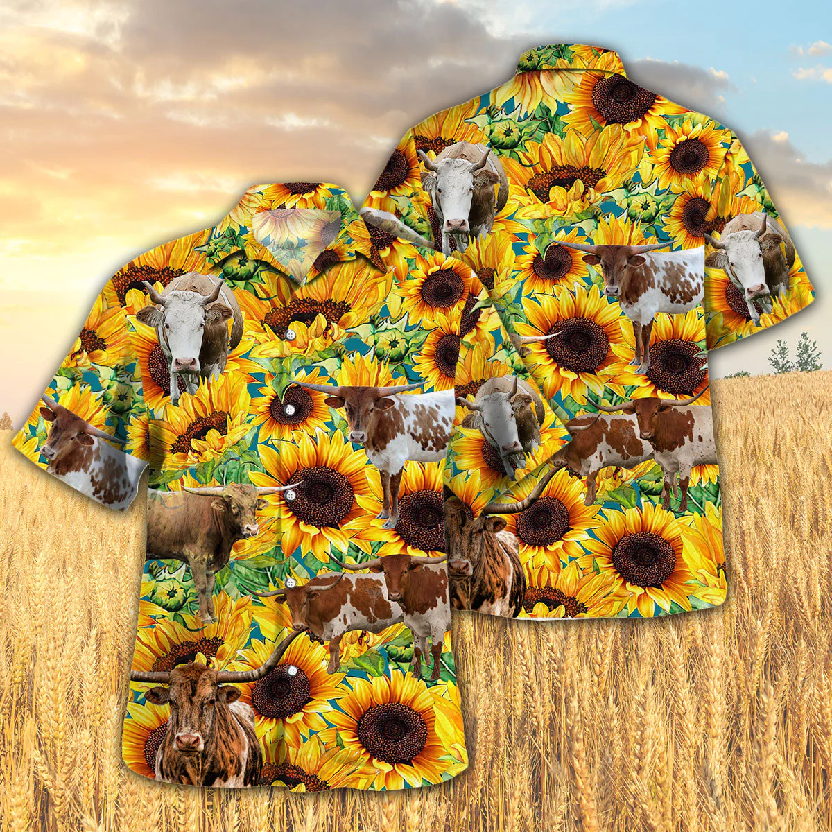 Sunflower Texas Longhorn 3D Hawaiian Shirt Vibrant Design Sunflower Texas Longhorn 3D Hawaiian Shirt Vibrant Design