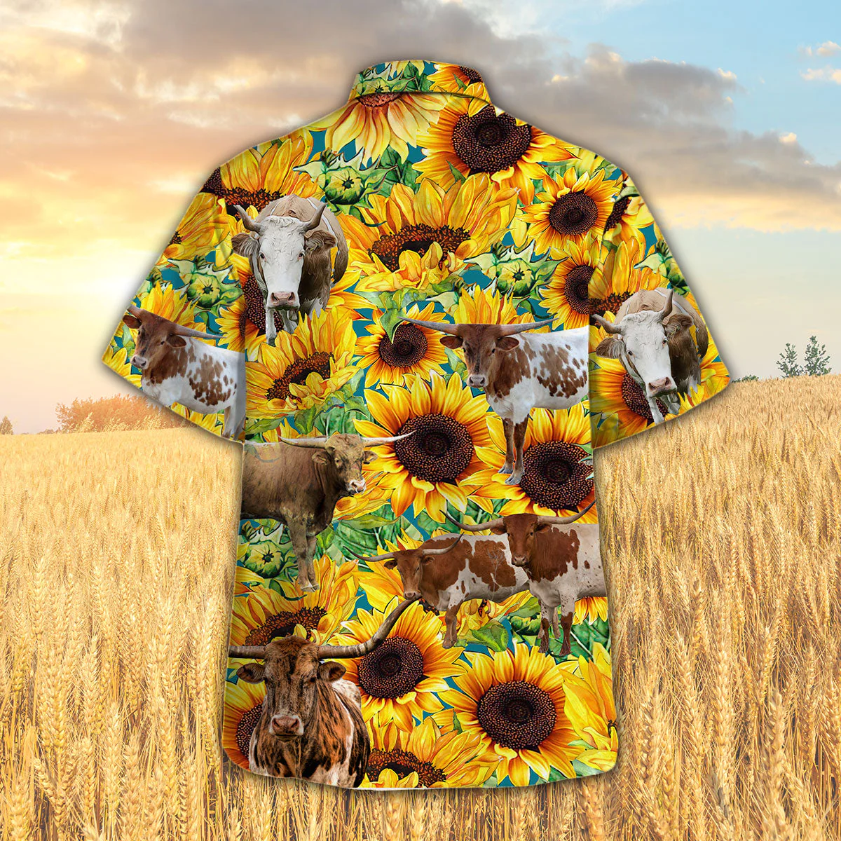 Sunflower Texas Longhorn 3D Hawaiian Shirt Vibrant Design