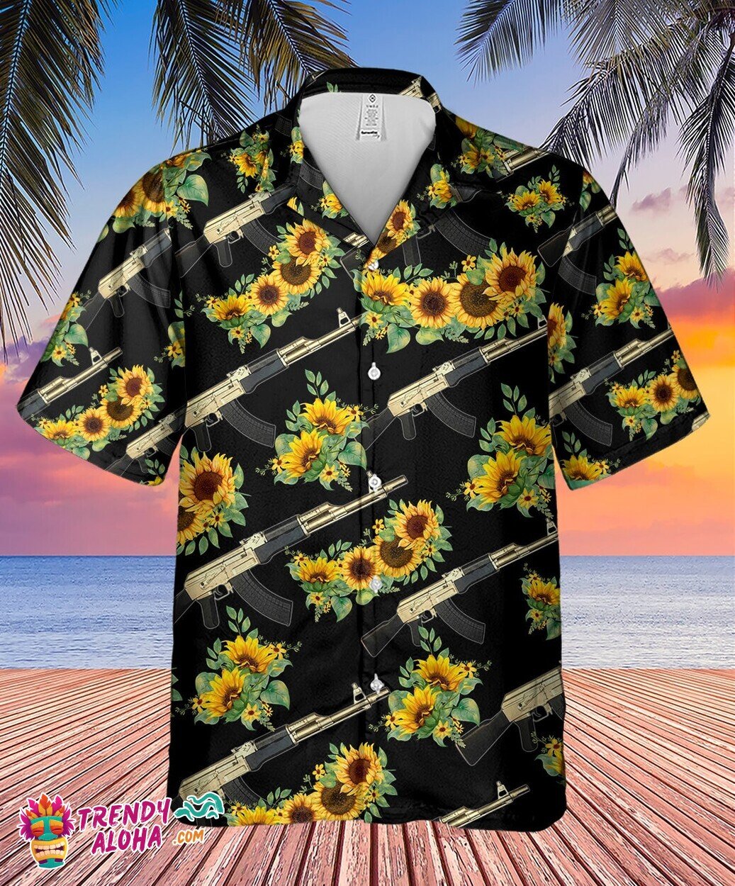 Sunflowers Tropical Gun Enthusiast Hawaiian Aloha Shirt Gift