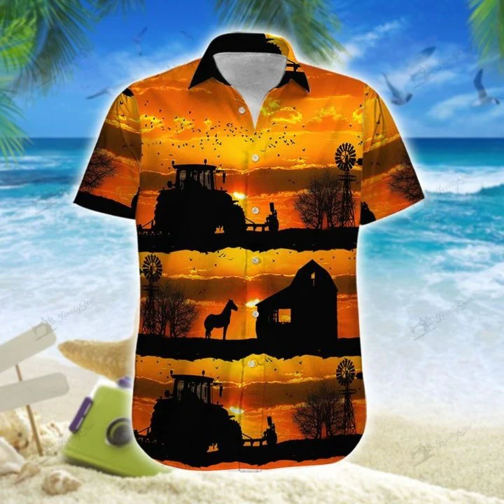 Sunset Farm Tractor 3D Hawaiian Shirt End Day Beginning Style