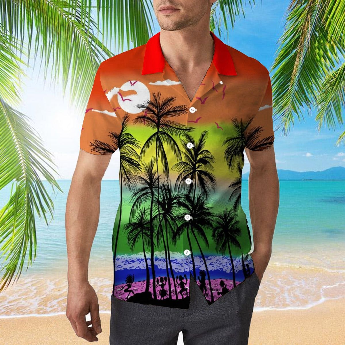 Sunset Palms: Hawaiian Shirt with Palm Tree and Sunset Print