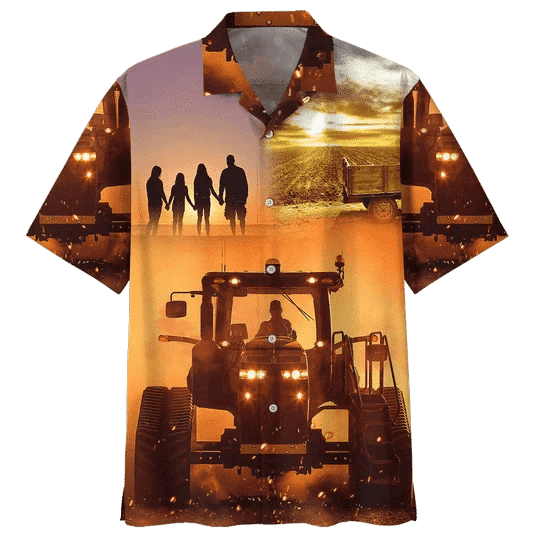 Sunset Tractor Background Design Trendy Hawaiian Shirt