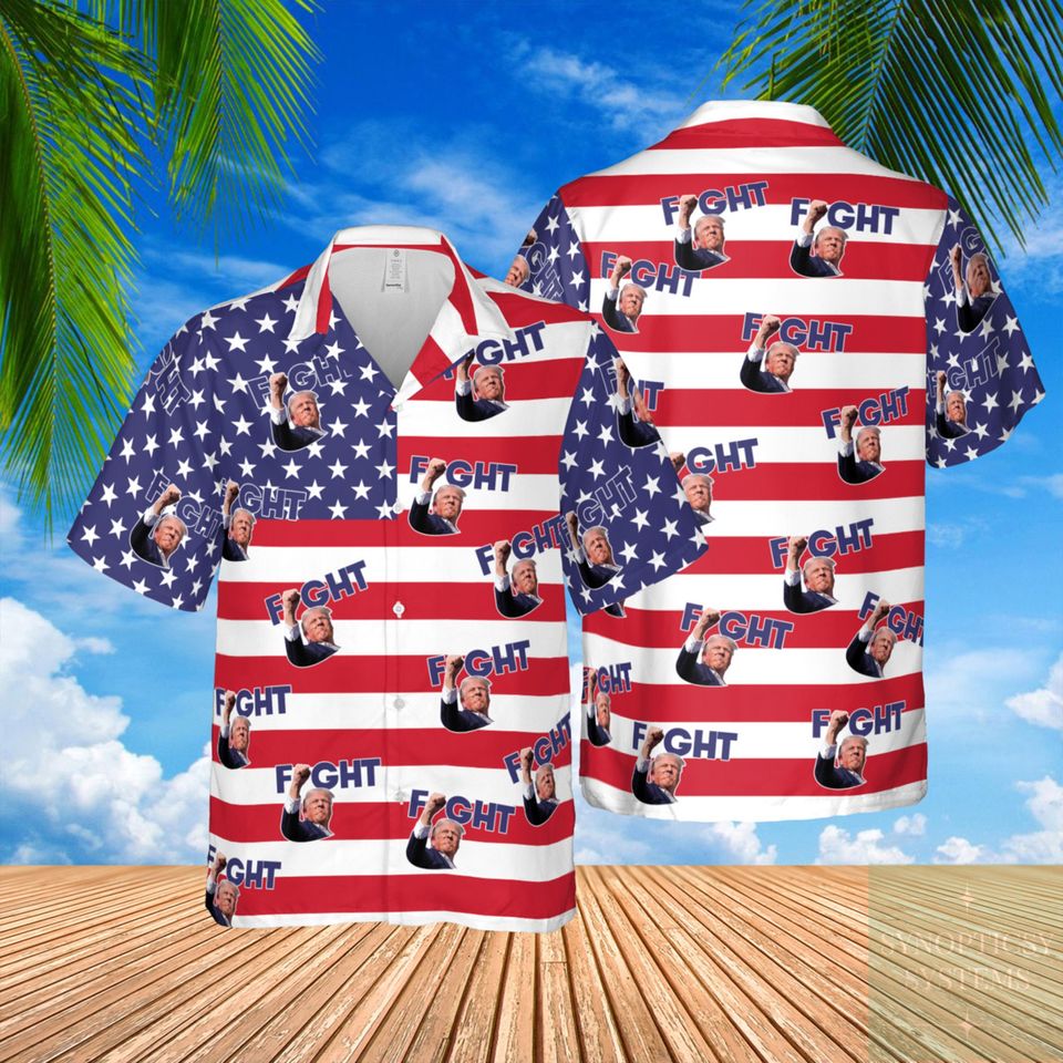 Support Trump 2024 Fight God Bless America Hawaiian Shirt Trump Hawaiian Shirt