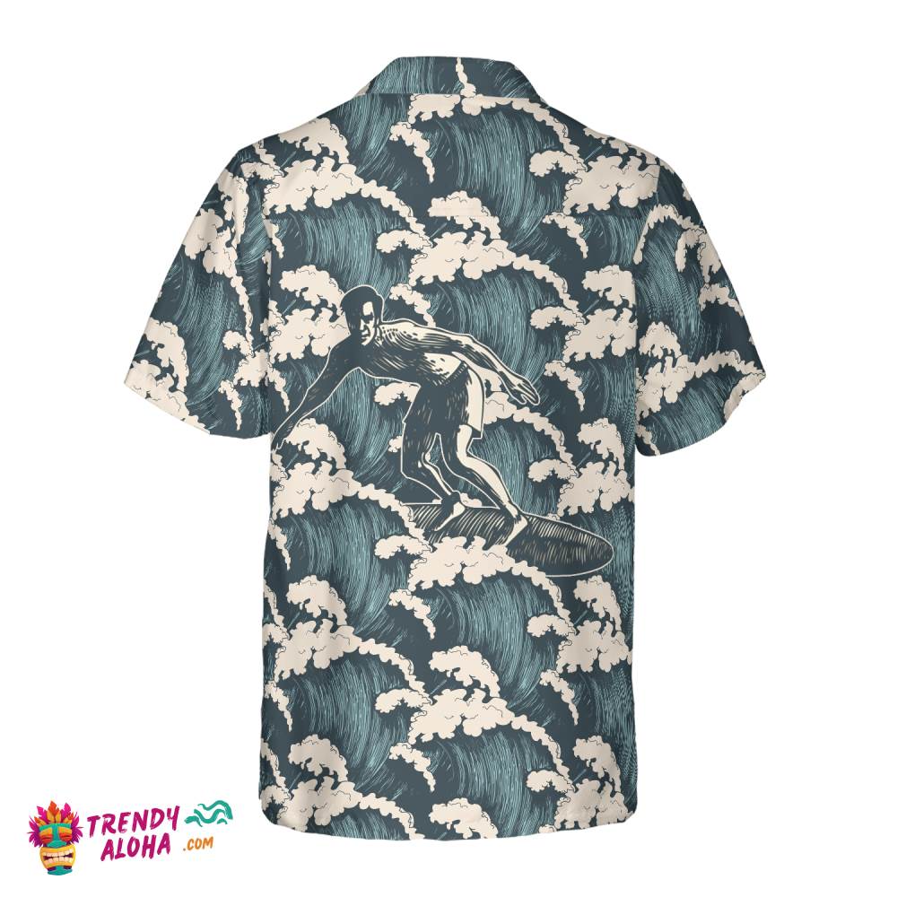 Surfer And Ocean Waves Vintage Hawaiian Shirt