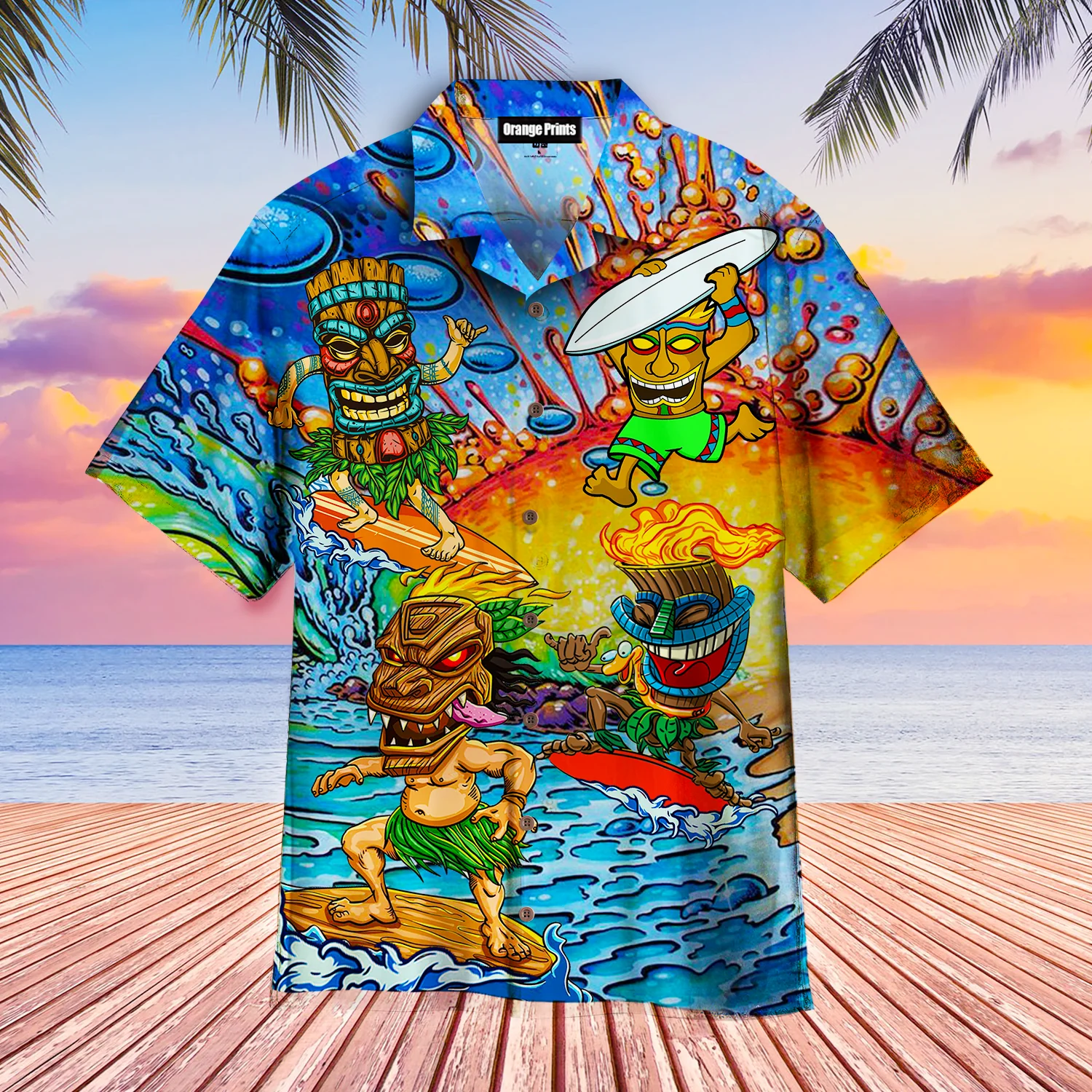 Surfing Adventures Tiki Hawaii Inspired Hawaiian Shirt