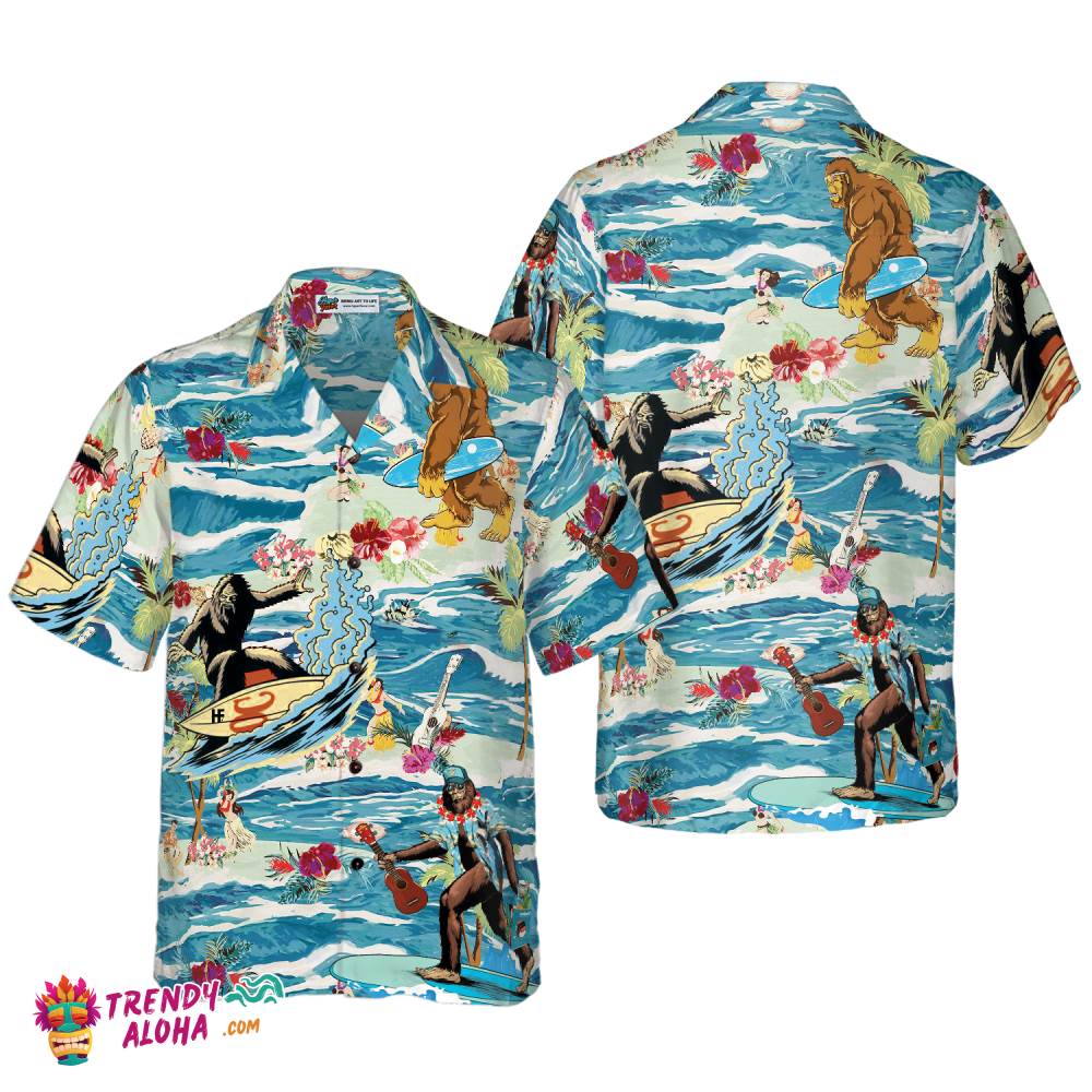 Surfing Bigfoot Aloha Vacation Bigfoot Hawaiian Shirt, Tropical Ocean Wave Vintage Bigfoot Shirt For Men Surfing Bigfoot Aloha Vacation Bigfoot Hawaiian Shirt, Tropical Ocean Wave Vintage Bigfoot Shirt For Men