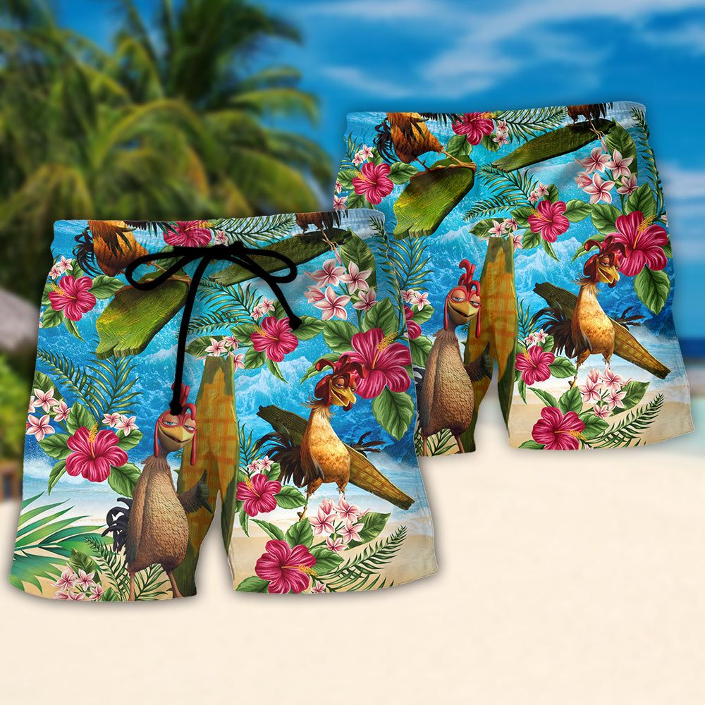 Surfing Funny Chicken Respect The Locals Lovers Surfing Tropical Trendy Aloha Hawaiian Beach Shorts
