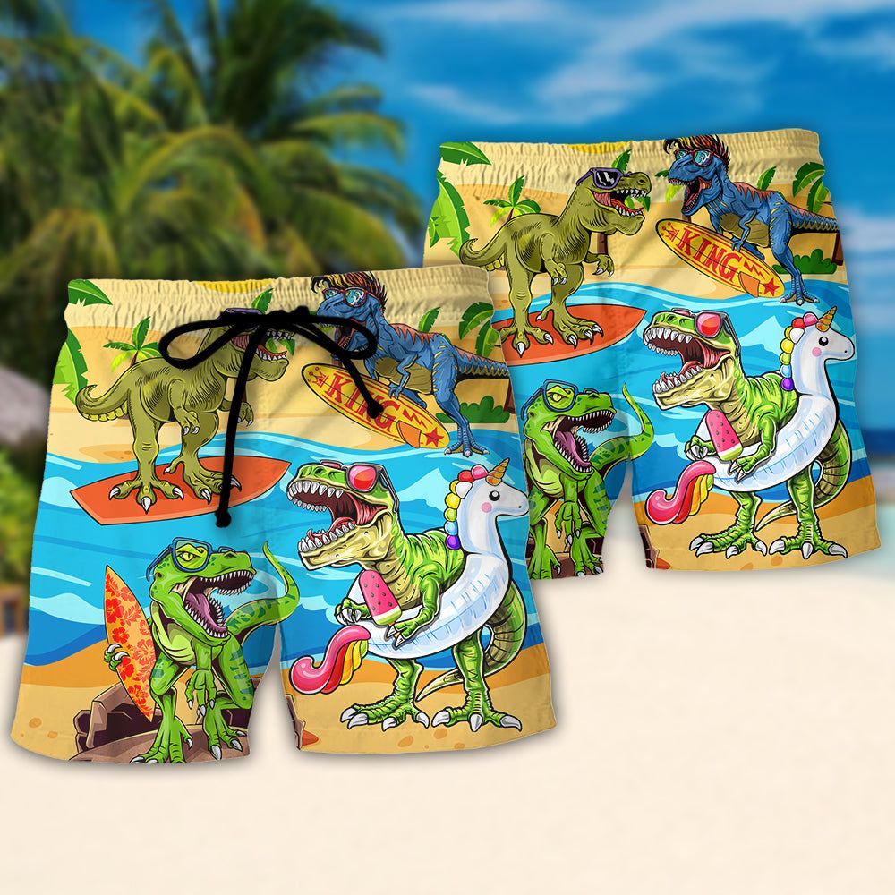 Surfing Funny Dinosaur World’s Okayest Surfer Lovers Surfing Trendy Aloha Hawaiian Beach Shorts
