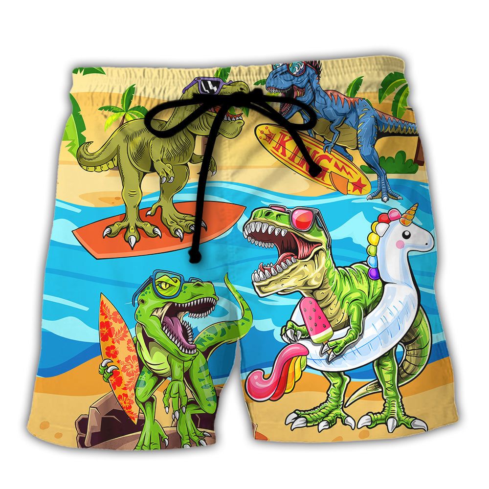 Surfing Funny Dinosaur World’s Okayest Surfer Lovers Surfing Trendy Aloha Hawaiian Beach Shorts