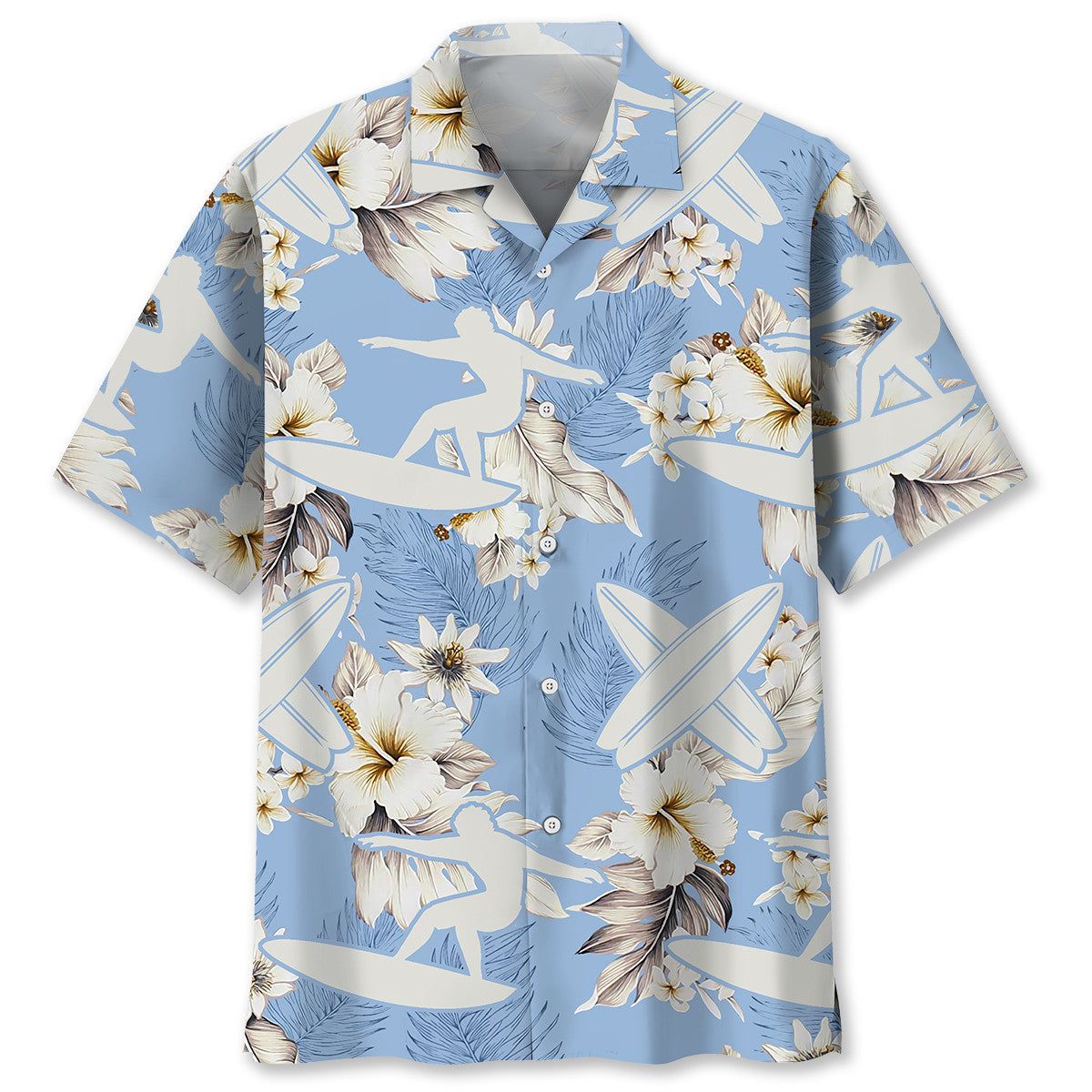Surfing White Flower Trendy Hawaiian Shirt