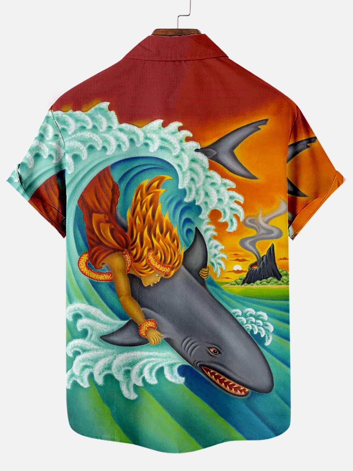 Surfing with Sharks Hawaiian Shirt – Shark Surfing Pattern Men’s Hawaiian Short Sleeve