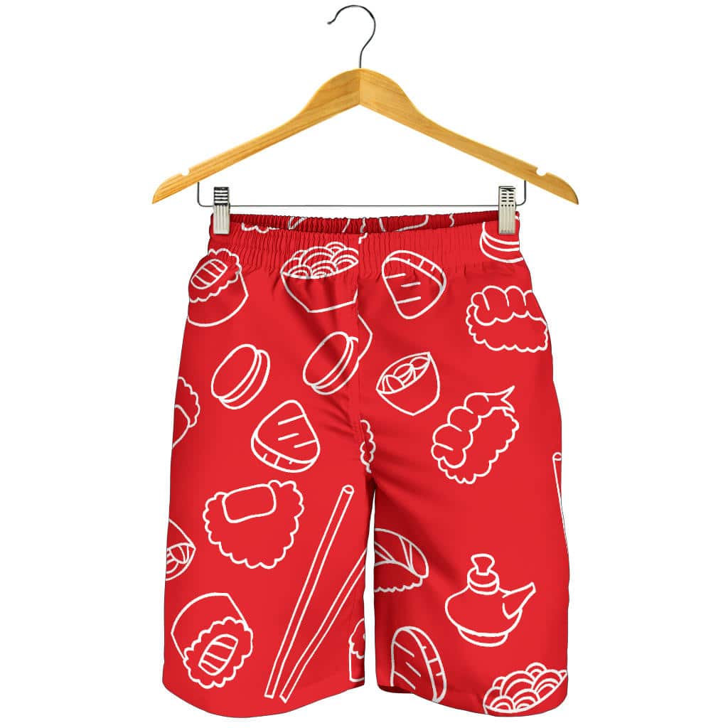 Sushi Pattern Red Background For Men Women Kid Shorts