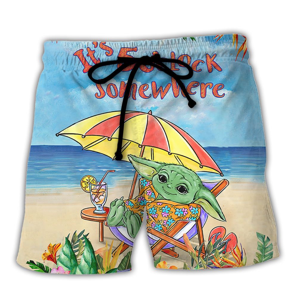 Sw Baby Yoda In The Beach It’S 5 O’Clock Somewhere Print Trendy Aloha Hawaiian Beach Shorts Sw Baby Yoda In The Beach It’S 5 O’Clock Somewhere Print Trendy Aloha Hawaiian Beach Shorts