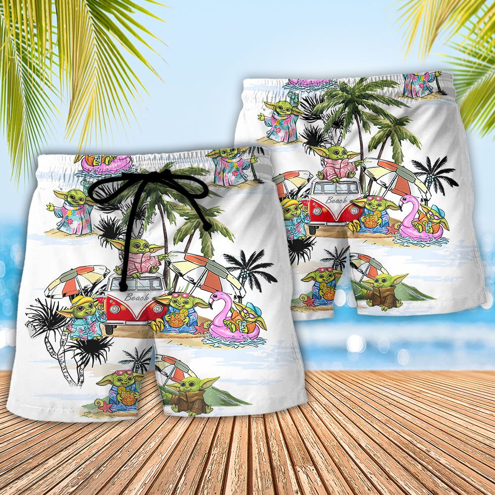Sw Cartoon Baby Yoda Trendy Aloha Hawaiian Beach Shorts