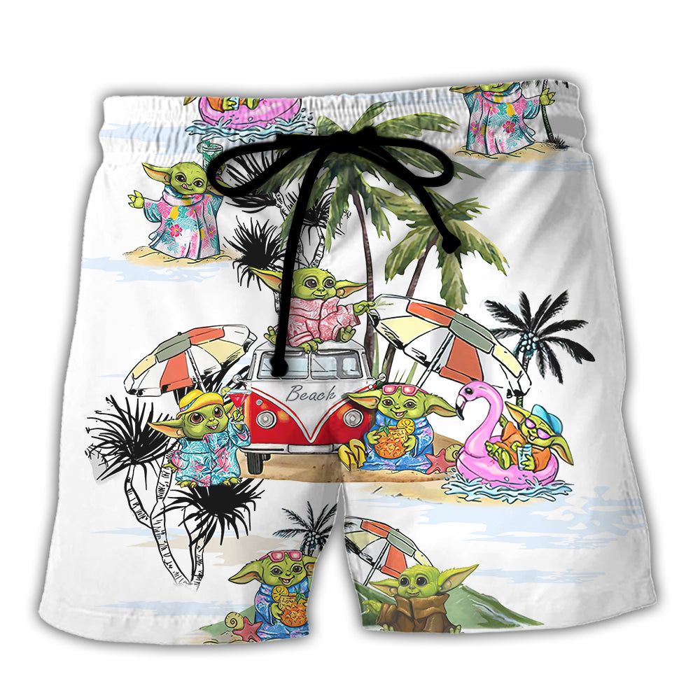 Sw Cartoon Baby Yoda Trendy Aloha Hawaiian Beach Shorts Sw Cartoon Baby Yoda Trendy Aloha Hawaiian Beach Shorts