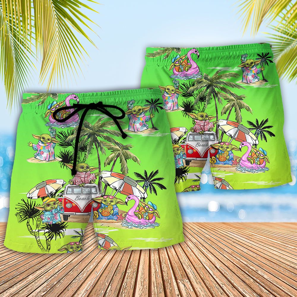Sw Disney Baby Yoda Cool Trendy Aloha Hawaiian Beach Shorts