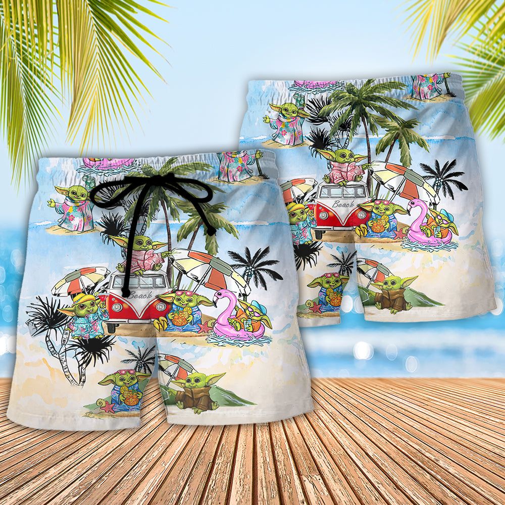 Sw Disney Baby Yoda So Cool Trendy Aloha Hawaiian Beach Shorts
