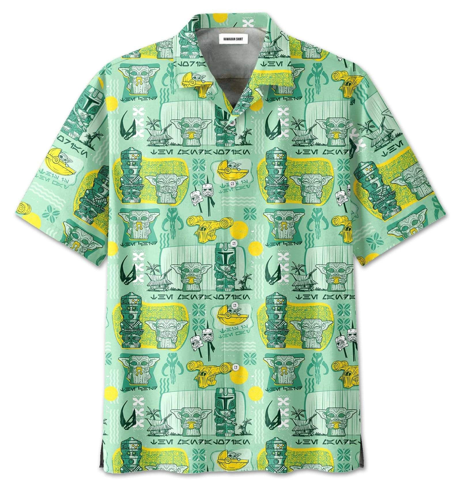 Sw Hawaii Shirt Baby Yoda Mandalorian Tiki Style Green Hawaiian Aloha Shirt 2022