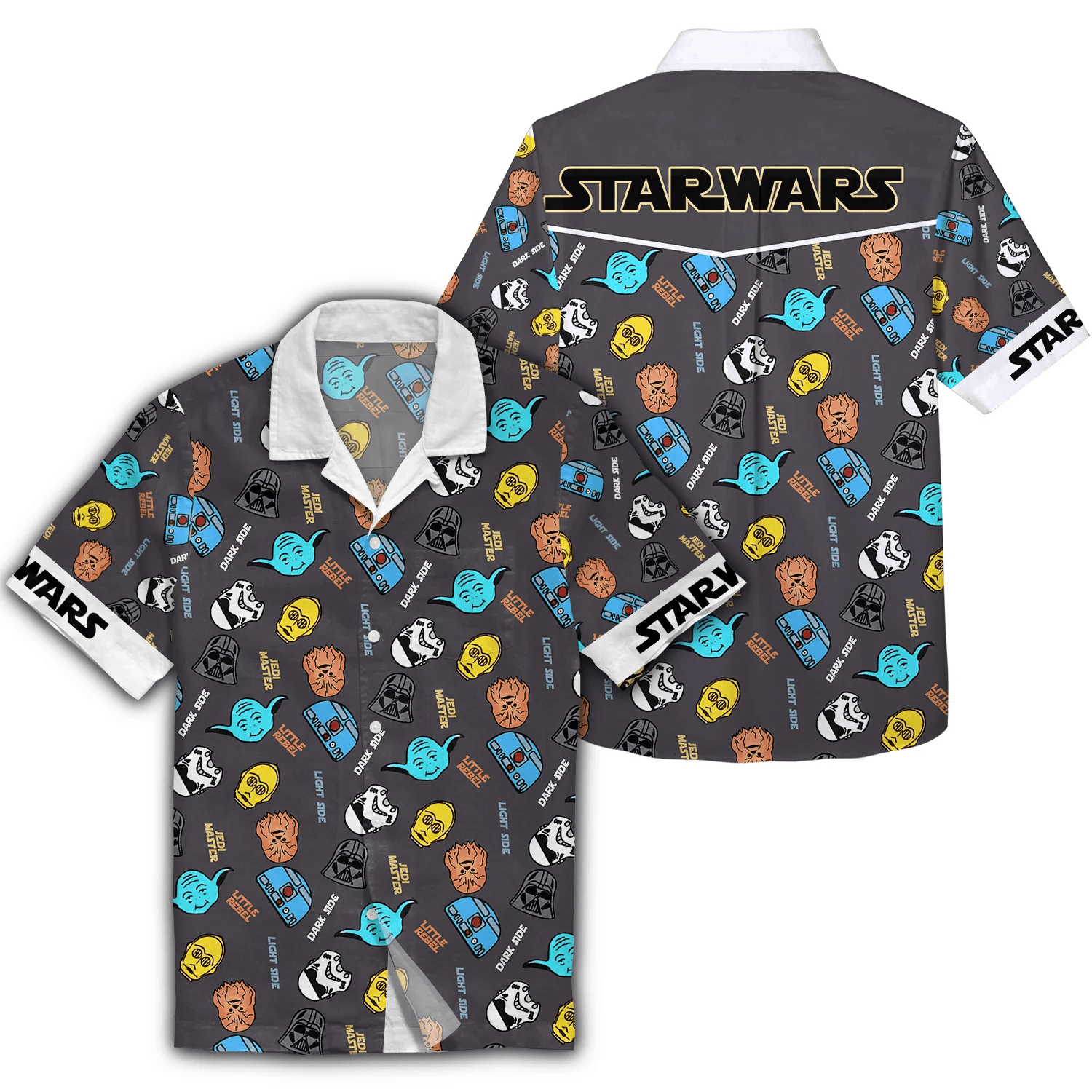Sw Hawaii Shirt Darth Vader Chewbacca Yoda Heads Pattern Black Hawaiian Aloha Shirt 2022