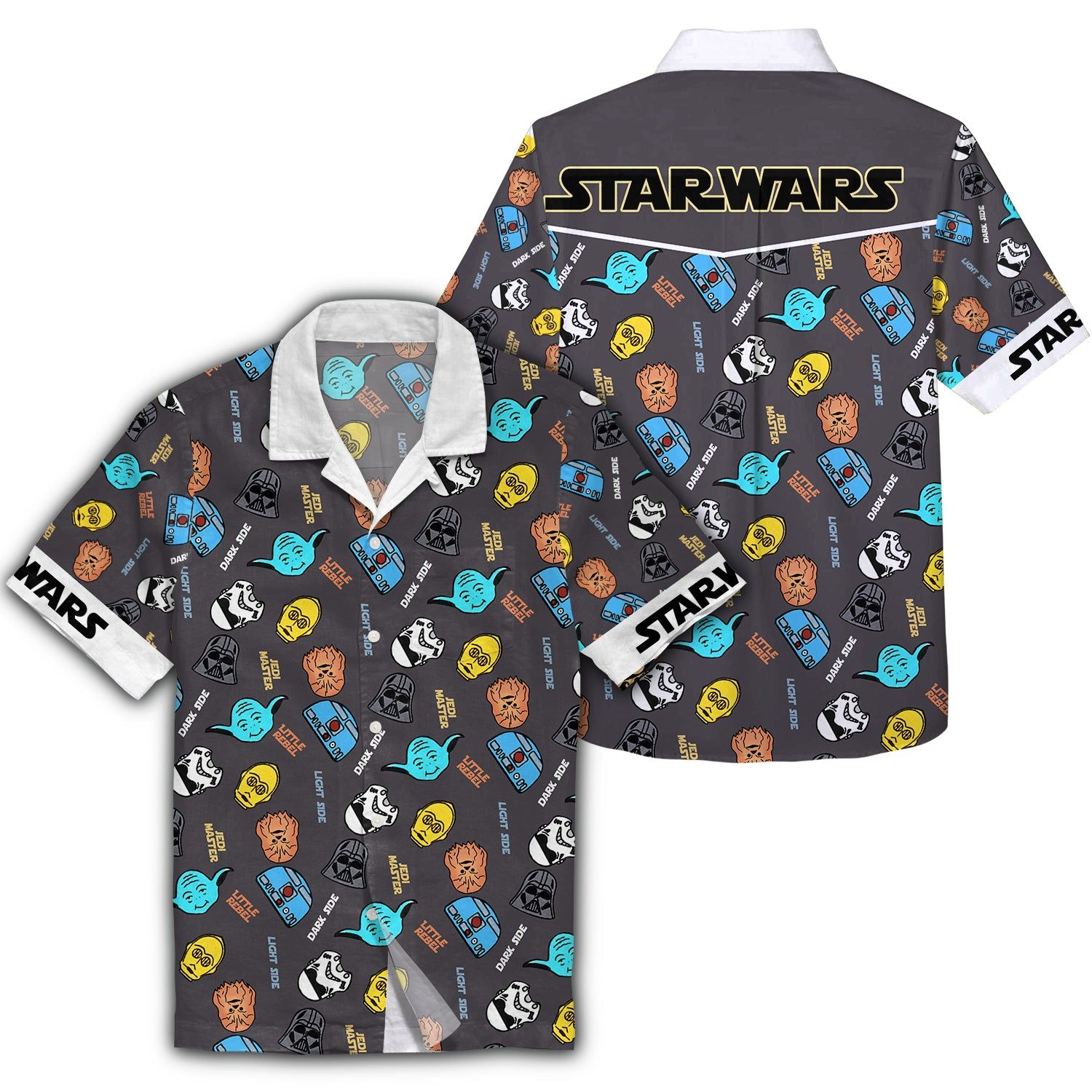 Sw Hawaii Shirt Darth Vader Chewbacca Yoda Heads Pattern Black Hawaiian Aloha Shirt