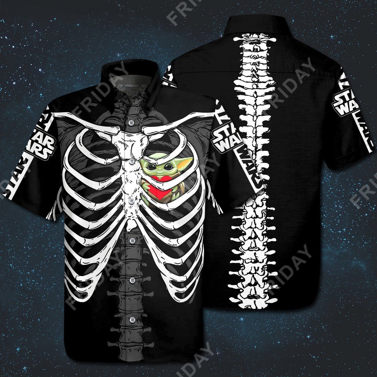 Sw Hawaiian Shirt Baby Yda Hug Heart Skeleton Hawaii Tshirt