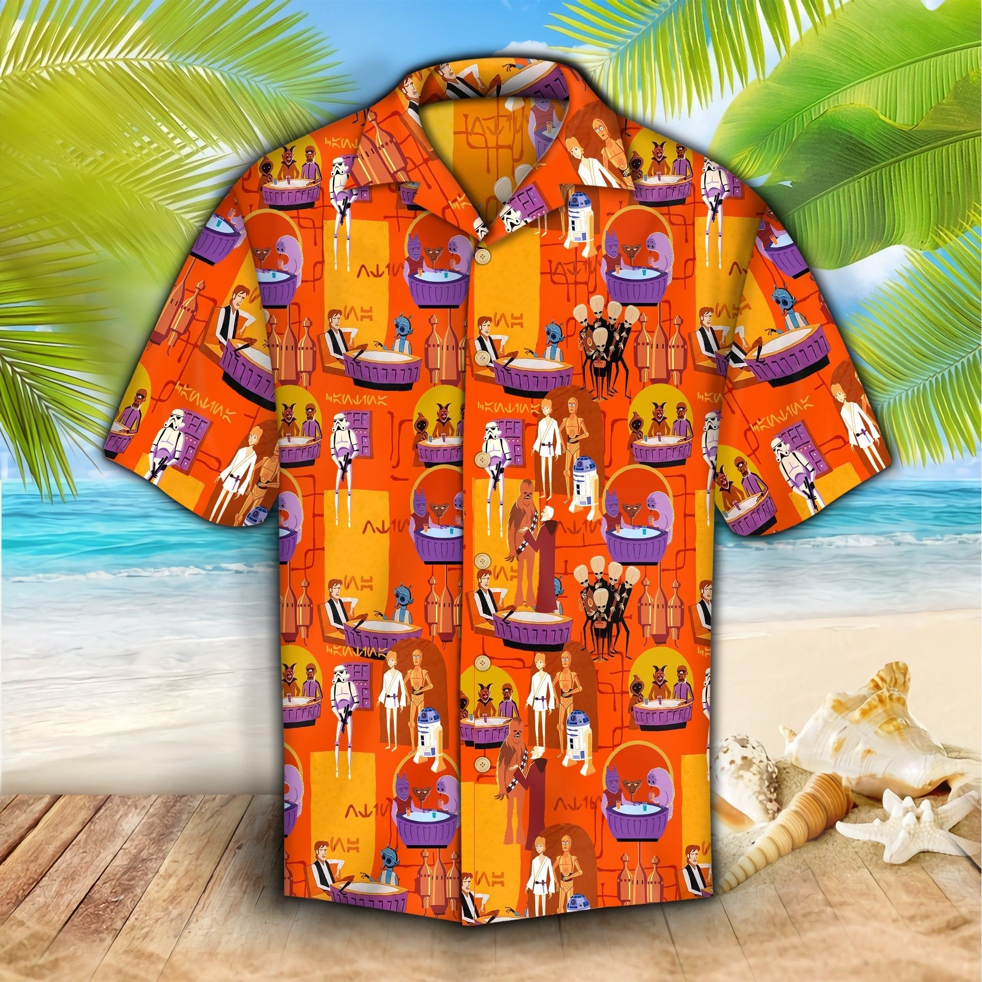 Sw Hawaiian Shirt Sw Characters Animation Pattern Orange Hawaii Aloha Shirt Sw Hawaiian Shirt Sw Characters Animation Pattern Orange Hawaii Aloha Shirt